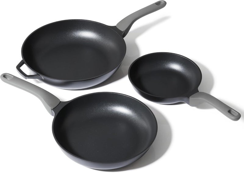 PRICUSIS 5Pcs Nonstick Frying Pan Set, Swiss ILAG Coating, 8+10+12 Inch Induction Compatible, Stay Cool Handle, Fully Coated, 100% Dishwasher Safe, PFOA Free Omelet Pans, Warp Resistant (Black Sesame) - Image 1